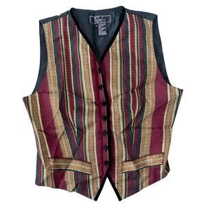 Vintage Vest Button Size Small Button Down, Linen Striped Women